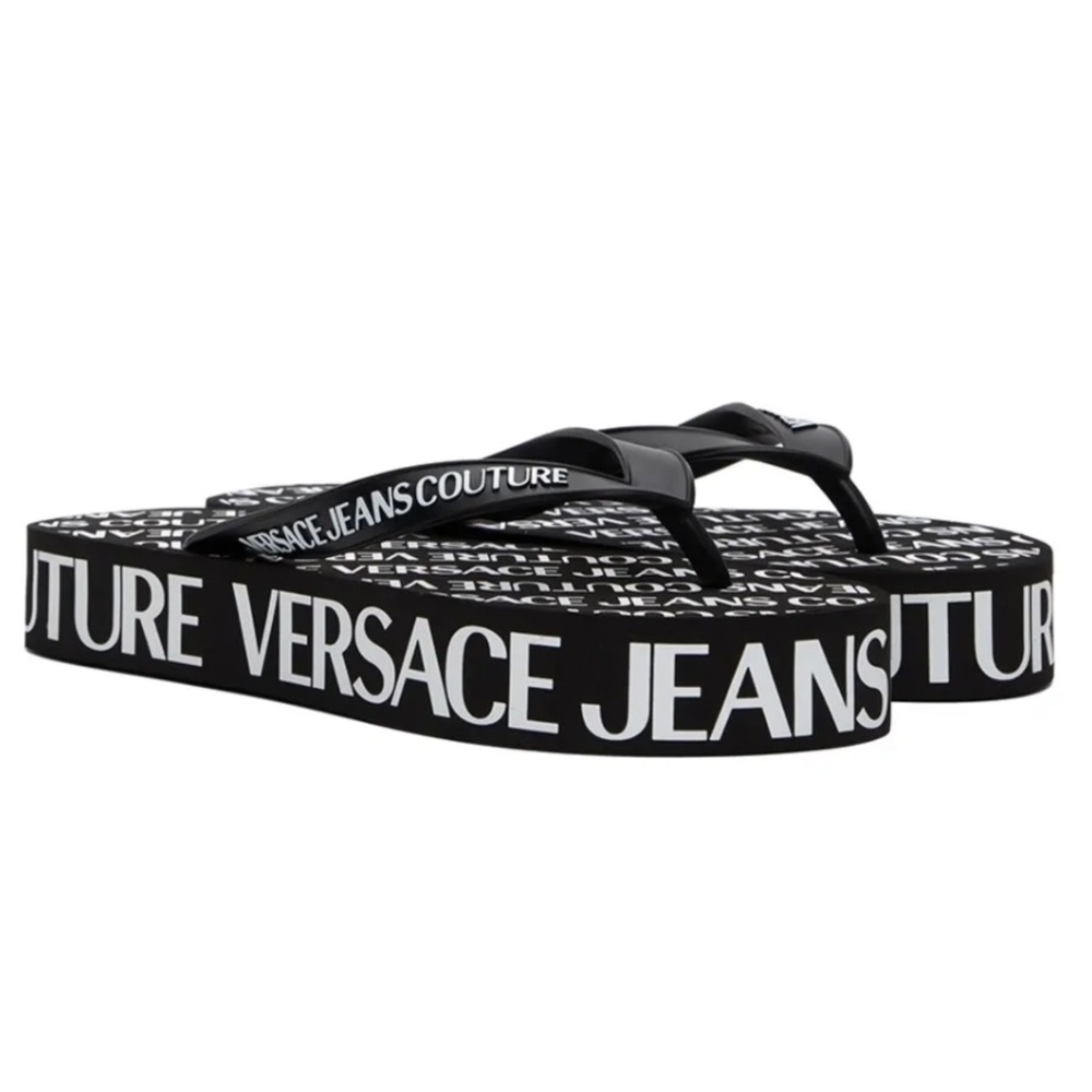 NEW Versace Jeans Couturelogo-print flatform flip-flops (SIZE 8 US) BLACK